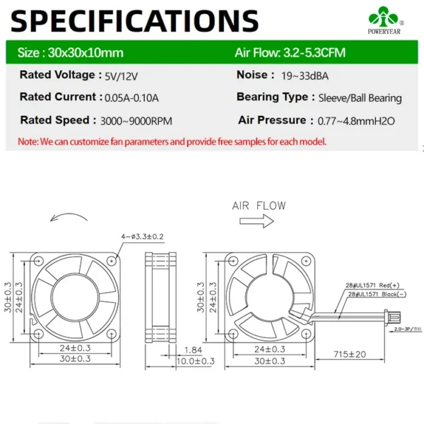 Printer Fan, 3D, 30X30X10mm, 5V, 6V - view 5