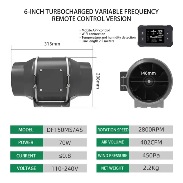 Quiet Duct Fan, HVAC, 100-240v, Electric - view 5