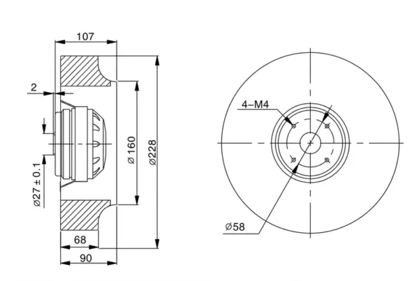 Radial Fan, 225FLW2, 220V, 2650RPM - view 4