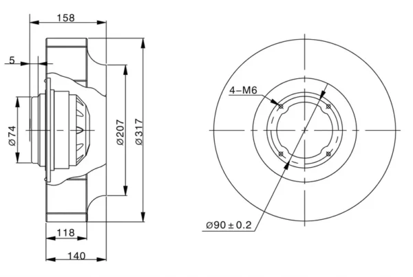 Radial Fan, FLW, Aluminum, 220V, 1350RPM - view 5