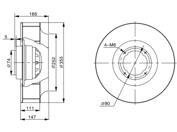 Radial Fan, FLW, Aluminum, 220V, 1400RPM - view 5