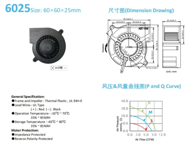 Radial Fan, IP68, Waterproof, 6025, 12V - view 2