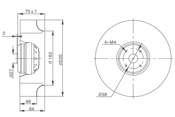 Radial Fan, XH220FLW-A, 380V, 80W, Plastic - view 3