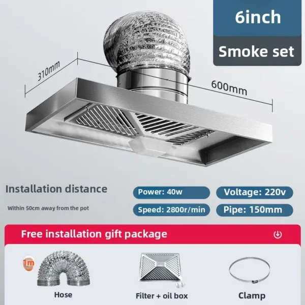 Range Hood Exhaust Fan, 6inch, Stainless, Steel - view 2