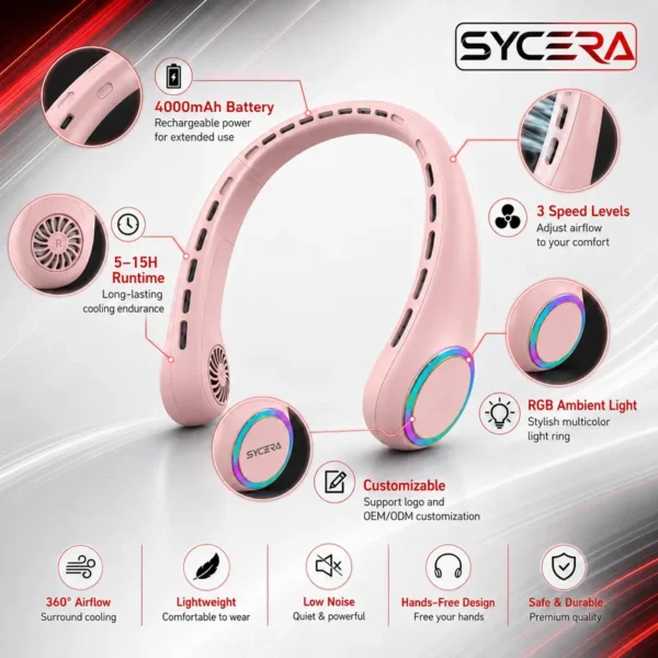 Rechargeable Neck Fan, 4000Mah, 5 V, Battery - view 2