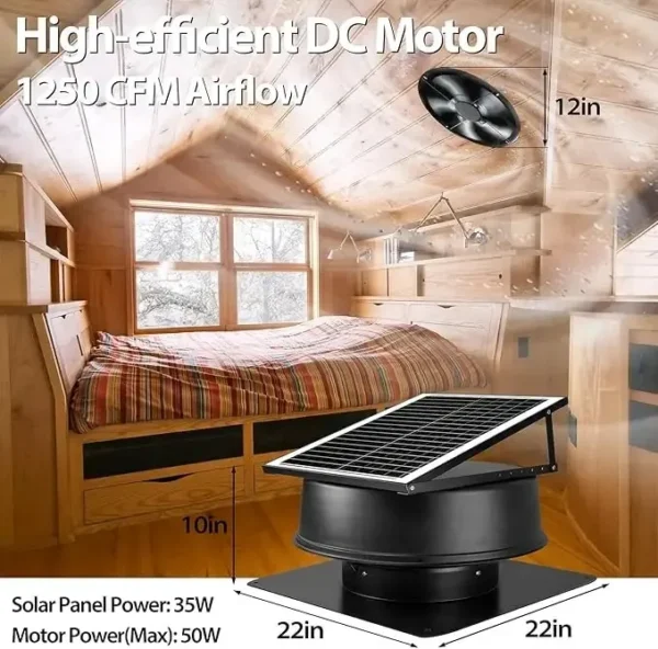 Roof Exhaust Ventilation Fan, Brushless, Solar - view 5