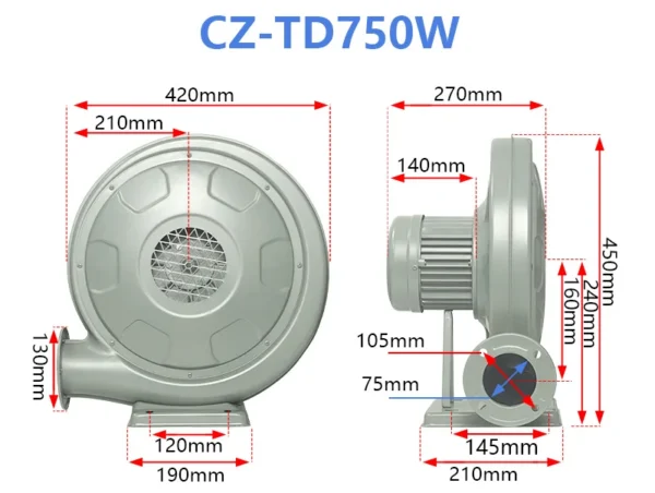 Roots Blower, 750W, IRON, Centrifugal, 220V - view 6
