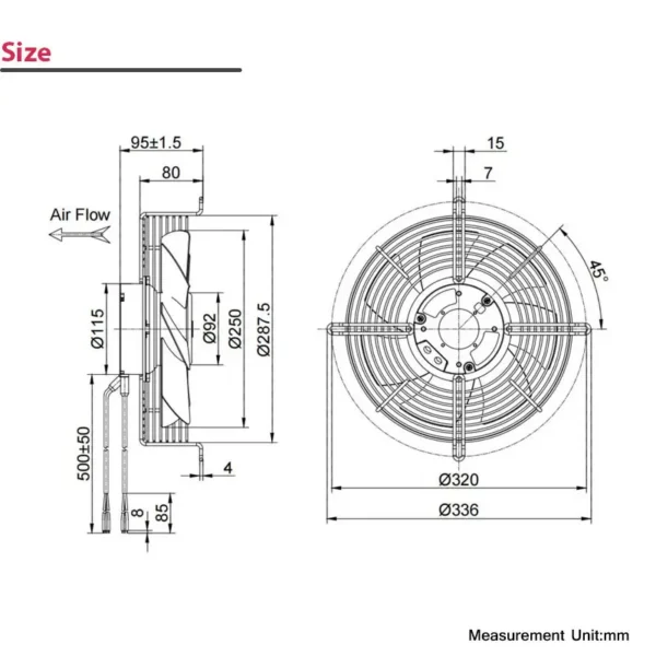 Rotor Axial Cooling Fan, 230V, 250MM, IP44 - view 3