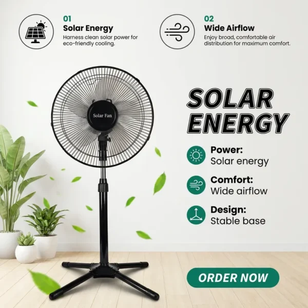 Saving Solar Standing Fan, Solar Panel +DC, 15W(0.02hp) - view 4