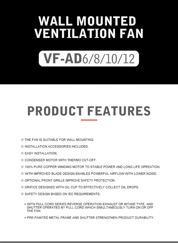 Shutter Wall Exhaust Fan, ANGEGA, VF-AD6/8/10/12 - view 6