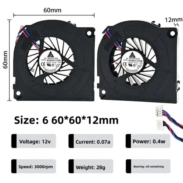 Silent Cooling Fan, KDB04112HB, 12V, 4cm, 40x40x10mm - view 6