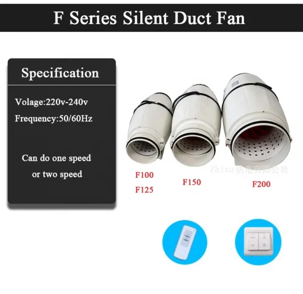 Silent Inline Duct Fan, 150mm, 220V-240V, Plastic - view 2