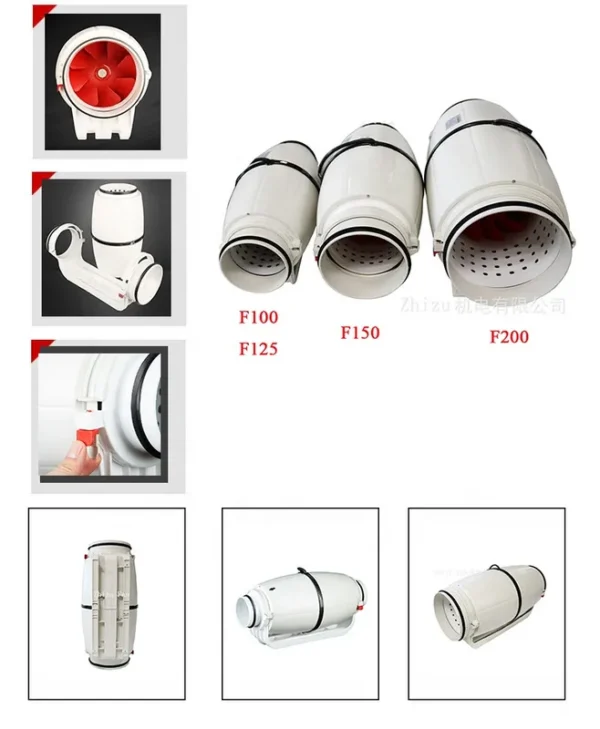 Silent Inline Duct Fan, 150mm, 220V-240V, Plastic - view 4