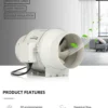 Silent Ventilation Duct Fan, 220-240V, Plastic - view 6