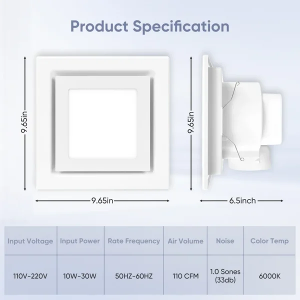 Single Led Exhaust Fan, Ceiling, 110 CFM, DC Motor - view 2