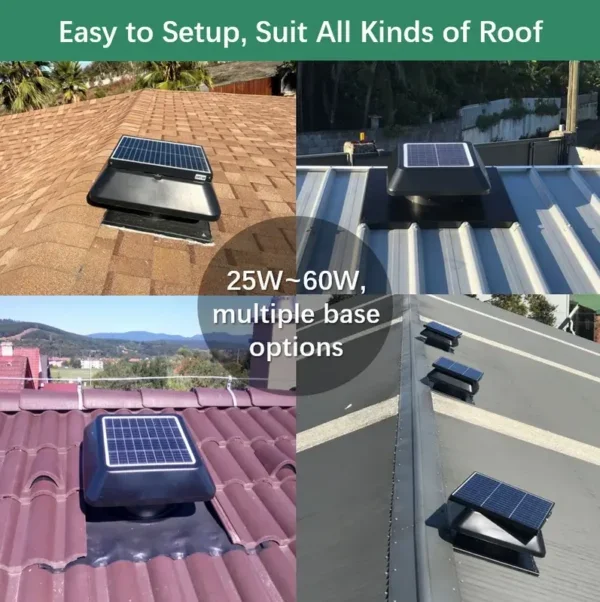 Solar Attic Vent Fan, 25W-60W, Brushless, Roof - view 2