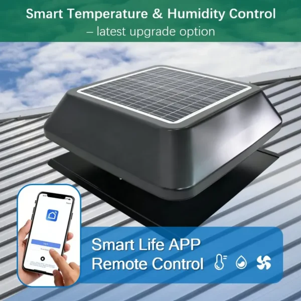 Solar Attic Vent Fan, 25W-60W, Brushless, Roof - view 3