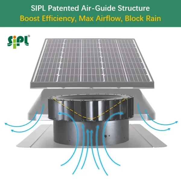 Solar Attic Vent Fan, 25W-60W, Brushless, Roof - view 4