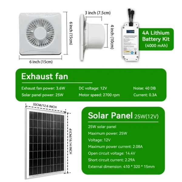 Solar Exhaust Fan, 25W, 4A, Brushless, Waterproof - view 6