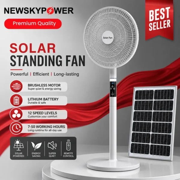 Solar Fan, 35h, 16inch, USB, LED
