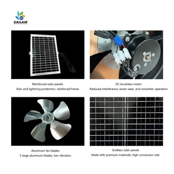 Solar Fan, 35W, Stainless, Steel, Roof - view 5
