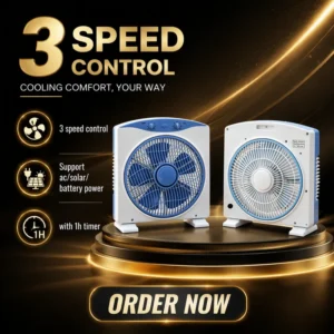 Solar Powered Box Fan, Portable, Electric, Plastic