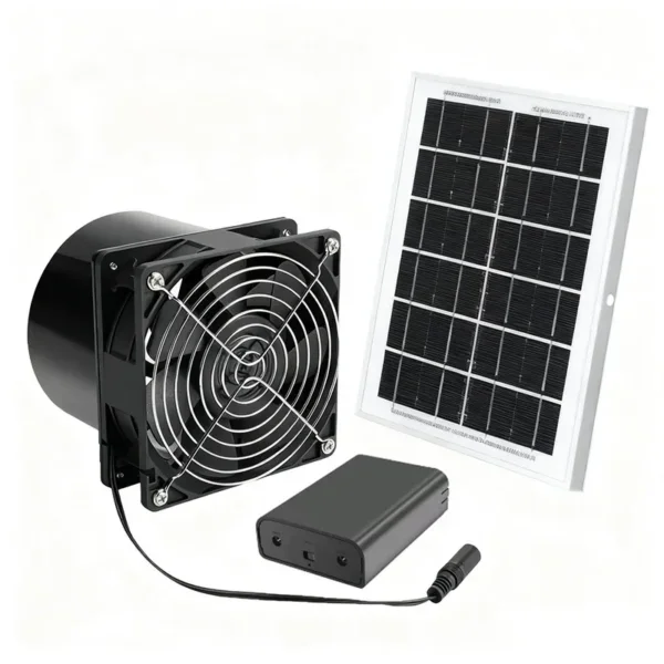 Solar Powered Exhaust Fan, 15W, 10000mAh, 2600RPM, 10ft