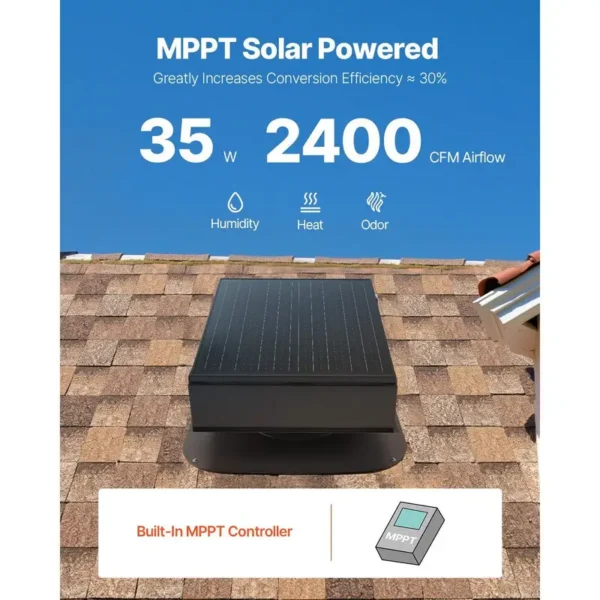 Solar Roof Exhaust Fan, D0100X3082P, 35W, 2400, CFM - view 3