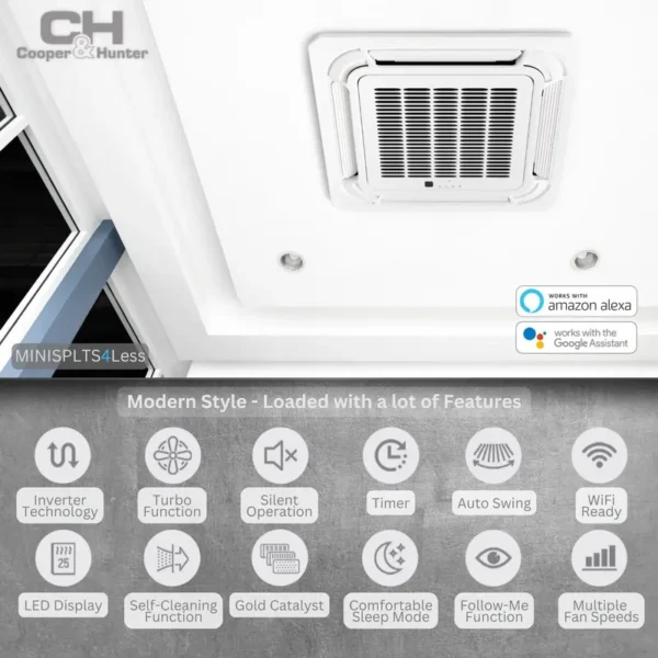 Split Air Conditioner, BTU, Ceiling, 230V, Inverter - view 4