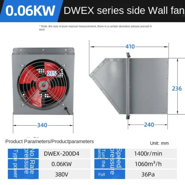 Square Axial Exhaust Fan, DWEX, Wall, Steel, 220/380V - view 3