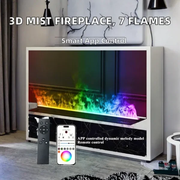 Steam Electric Mist Fireplace, 1200mm, Steel, 3D - view 2
