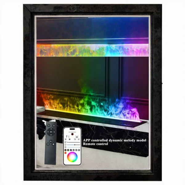 Steam Electric Mist Fireplace, 1200mm, Steel, 3D - view 3