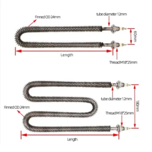 Steel Finned Tubular Heater, Stainless, 220V, 3000W