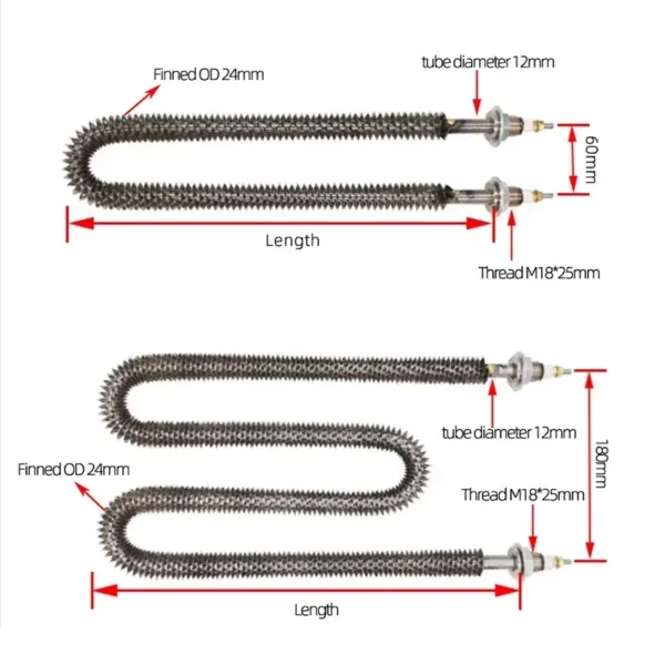 Steel Finned Tubular Heater, Stainless, 220V, 3000W