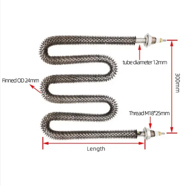 Steel Finned Tubular Heater, Stainless, 220V, 3000W - view 3