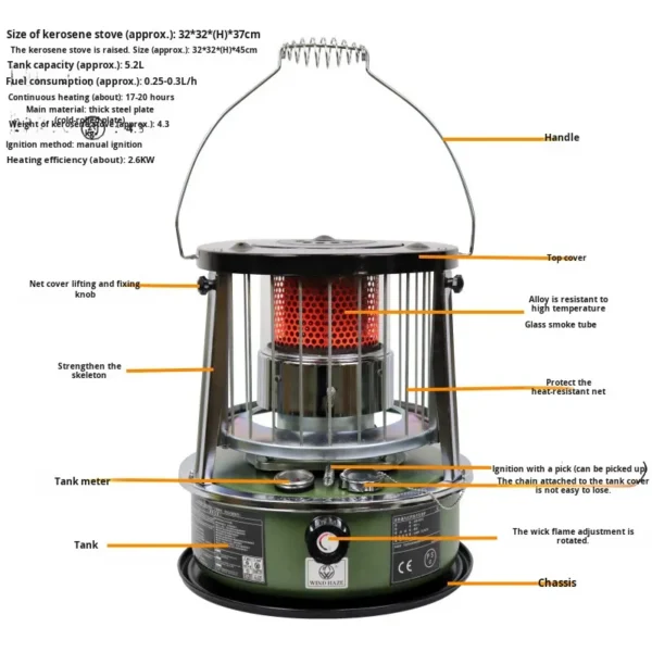 Steel Kerosene Heater, Portable, Stainless - view 3