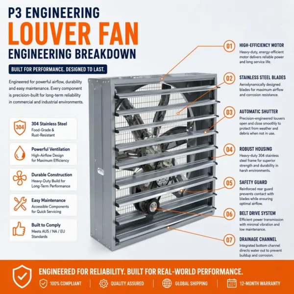 Steel Louver Exhaust Fan, Stainless, 110V, Electric - view 3