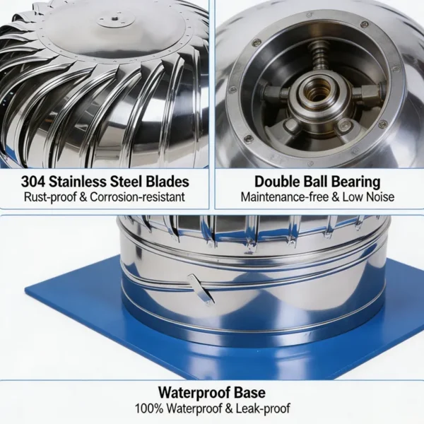 Steel Roof Turbine Ventilator, Stainless, 500mm, 12in - view 5