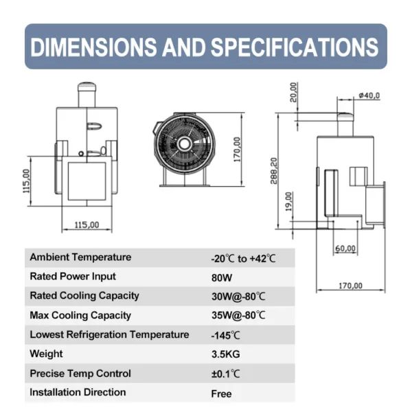 Stirling Cryocooler -145c Compressor, 145C, 24V - view 3