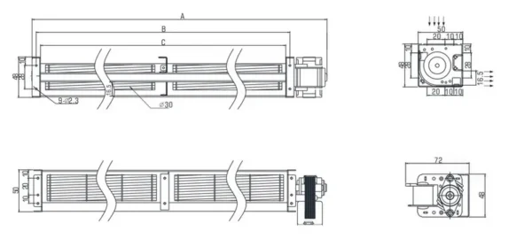 Tangential Fan, 120/230V, 30mm, Aluminum - view 5