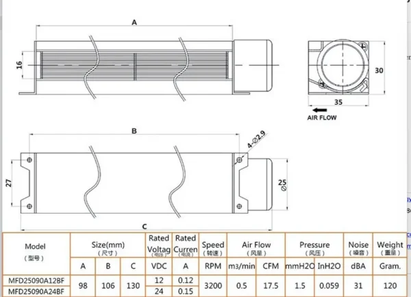 Tangential Fan, JVD-025A, 12V, 3200rpm - view 4