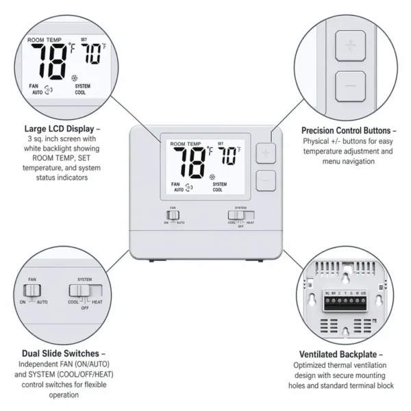 Thermostat Digital Hvac Controller, 24VAC, 2H2C - view 3