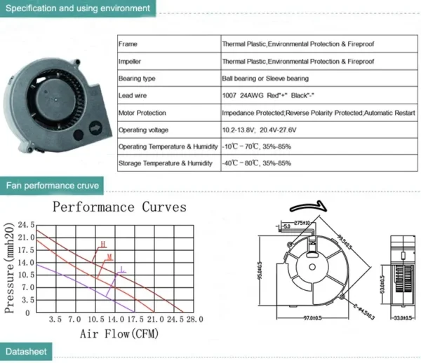 Turbine Blower, 9733, Radial, 12V, 2.7A - view 3