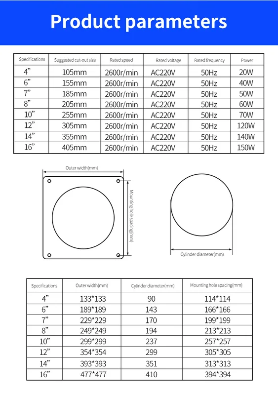 Type Axial Air Extractor, Stainless, Steel, Wall - view 6