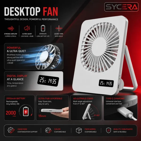 Usb Desk Fan, Portable, 2000mAh - view 2