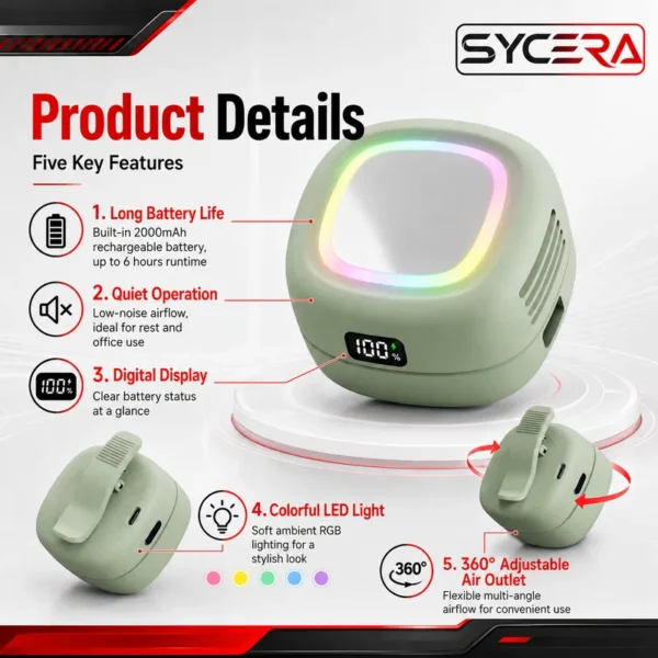 Usb Mini Fan, 6Hrs, Portable, 360° - view 2