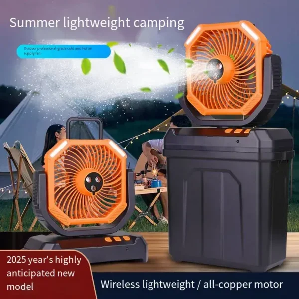 USB Rechargeable Misting Fan Air Cooler with Remote Control 3-Hole Spray Brushless Motor for Office Camping Outdoor