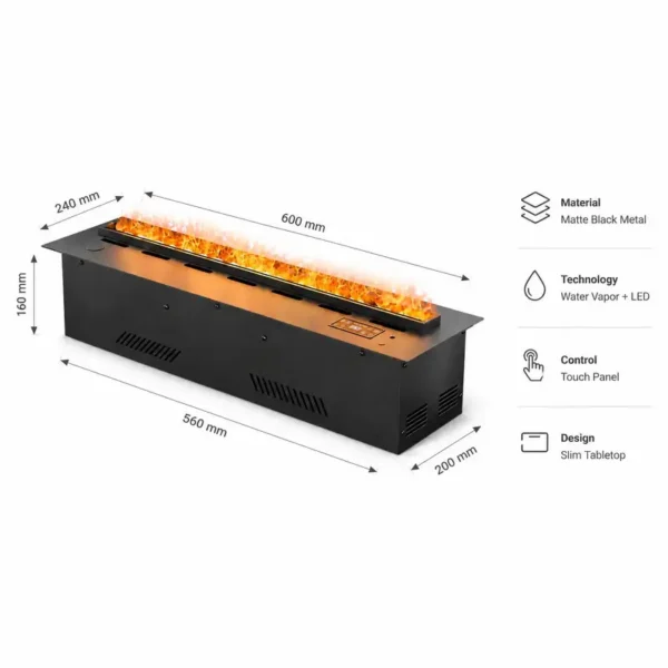 Vapor Steam Water Fireplace, LED, 100 -1500w, Metal - view 3