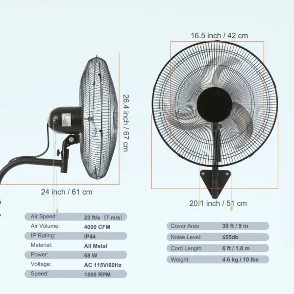 Velocity Wall Mount Fan, 18-Inch, 4000, CFM - view 5