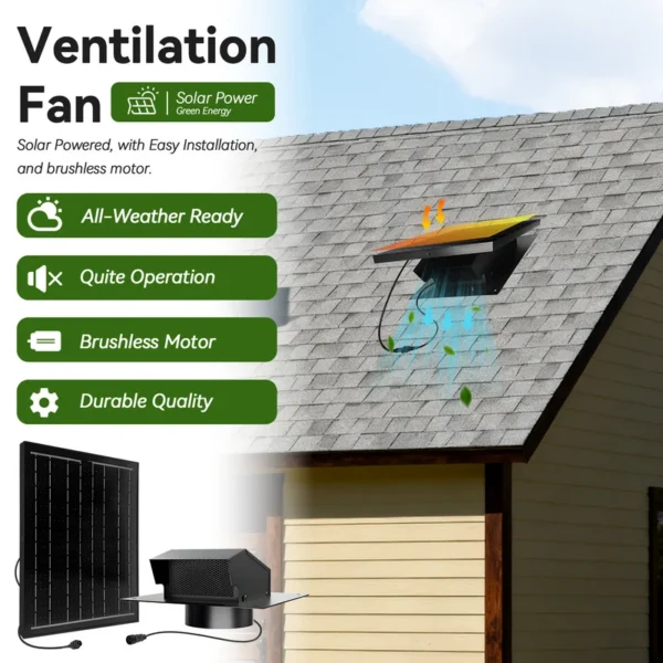 Ventilation Attic Exhaust Fan, Solar, Roof, 25W, 12V - view 2